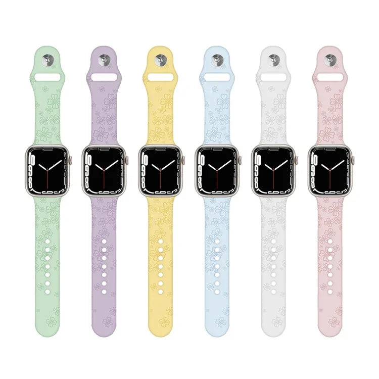 Apple Watchシリーズ用四つ葉のクローバーエンボスシリコンウォッチバンド, 7 45mm / 6&SE&5&4 44mm / 3&2&1 42mm, 7 41mm / 6&SE&5&4 40mm / 3&2&1 38mm