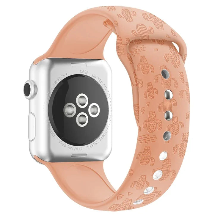 Cactus Embossing Silicone Watchband For Apple Watch Series, 7 41mm / 6&SE&5&4 40mm / 3&2&1 38mm, 7 45mm / 6&SE&5&4 44mm / 3&2&1 42mm