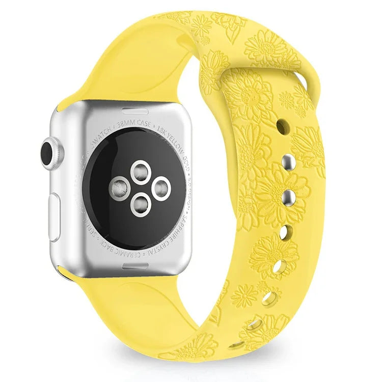 Apple Watchシリーズ用ひまわりエンボスシリコンウォッチバンド, 7 41mm / 6&SE&5&4 40mm / 3&2&1 38mm, 7 45mm / 6&SE&5&4 44mm / 3&2&1 42mm