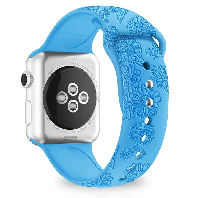 Apple Watchシリーズ用ひまわりエンボスシリコンウォッチバンド, 7 41mm / 6&SE&5&4 40mm / 3&2&1 38mm, 7 45mm / 6&SE&5&4 44mm / 3&2&1 42mm