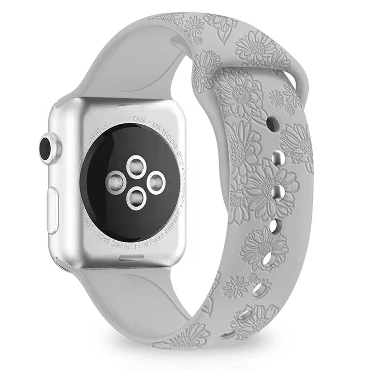 Apple Watchシリーズ用ひまわりエンボスシリコンウォッチバンド, 7 41mm / 6&SE&5&4 40mm / 3&2&1 38mm, 7 45mm / 6&SE&5&4 44mm / 3&2&1 42mm