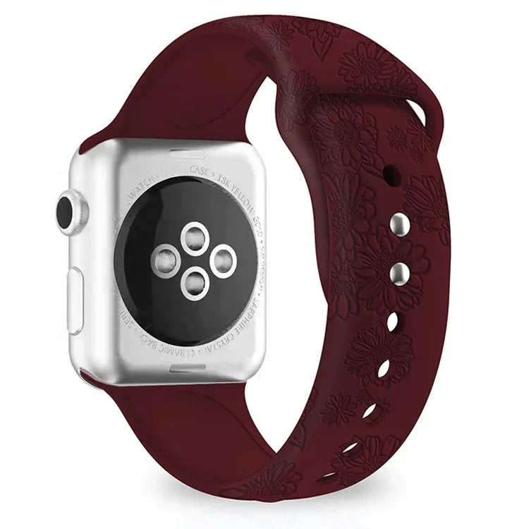 Apple Watchシリーズ用ひまわりエンボスシリコンウォッチバンド, 7 41mm / 6&SE&5&4 40mm / 3&2&1 38mm, 7 45mm / 6&SE&5&4 44mm / 3&2&1 42mm