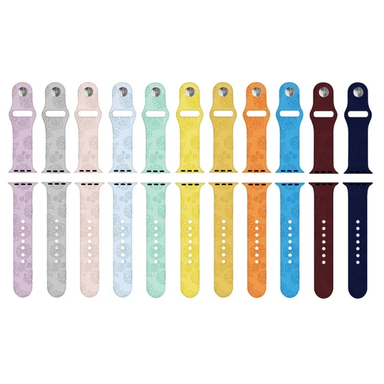 Apple Watchシリーズ用ひまわりエンボスシリコンウォッチバンド, 7 41mm / 6&SE&5&4 40mm / 3&2&1 38mm, 7 45mm / 6&SE&5&4 44mm / 3&2&1 42mm