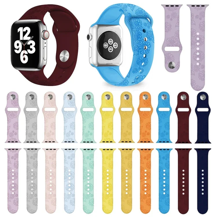 Apple Watchシリーズ用ひまわりエンボスシリコンウォッチバンド, 7 41mm / 6&SE&5&4 40mm / 3&2&1 38mm, 7 45mm / 6&SE&5&4 44mm / 3&2&1 42mm