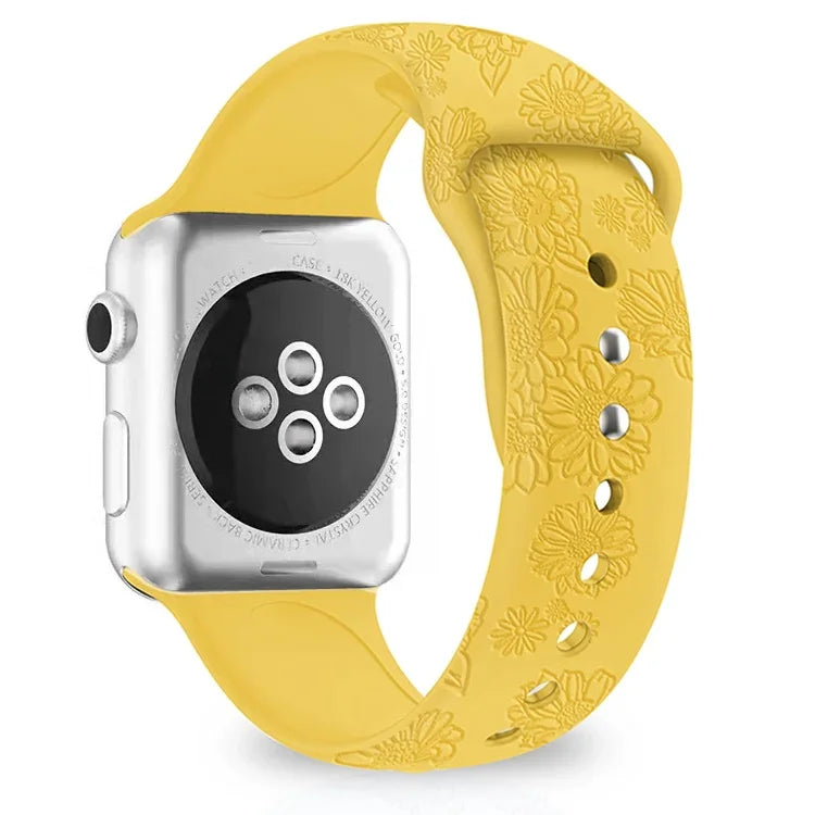 Apple Watchシリーズ用ひまわりエンボスシリコンウォッチバンド, 7 41mm / 6&SE&5&4 40mm / 3&2&1 38mm, 7 45mm / 6&SE&5&4 44mm / 3&2&1 42mm