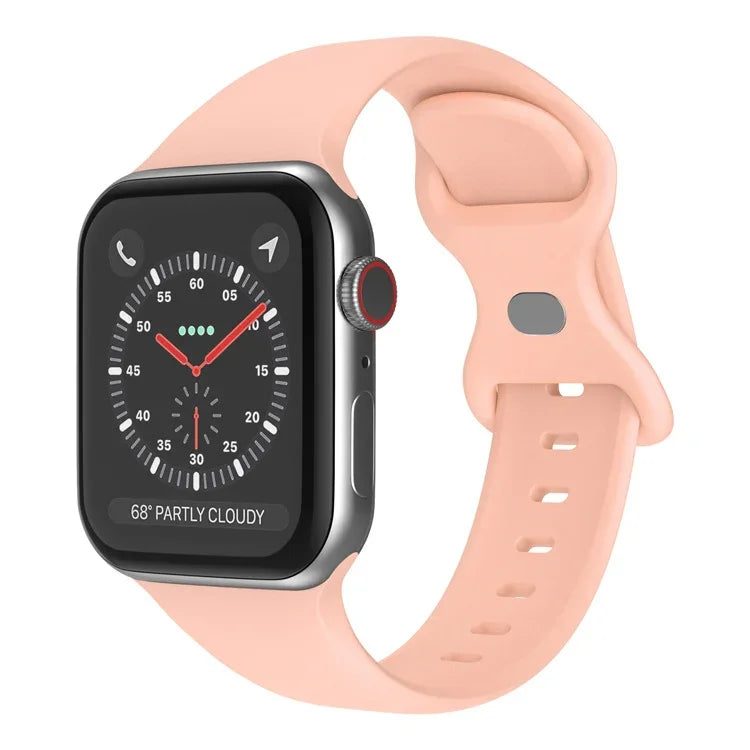 バタフライバックルシリコンウォッチバンド, サイズ: S Apple Watchシリーズ用, 7 45mm / 6&SE&5&4 44mm / 3&2&1 42mm