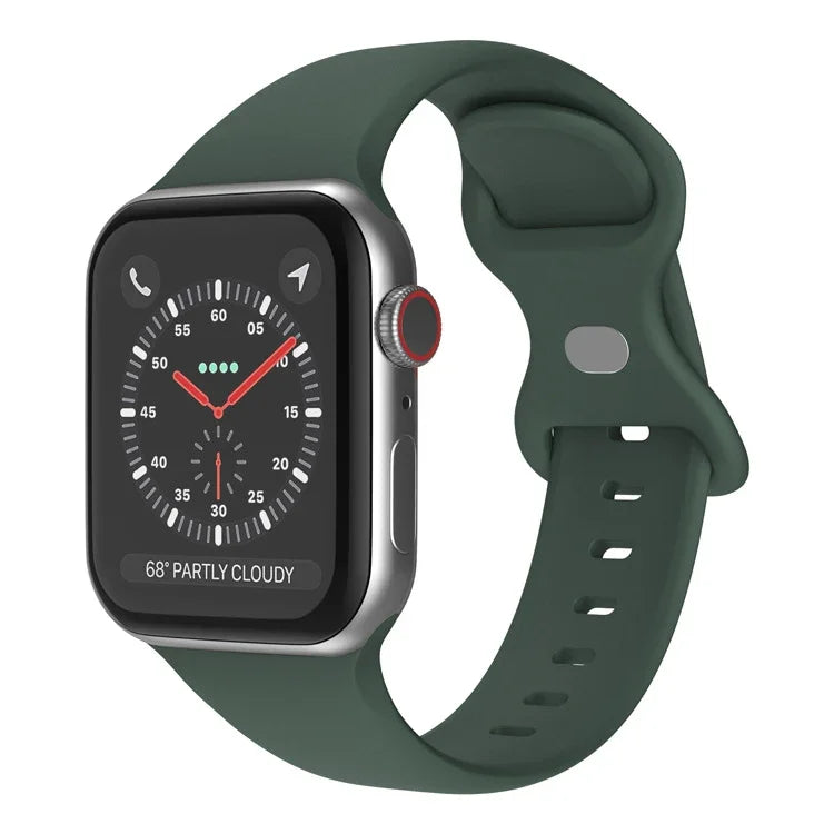 バタフライバックルシリコンウォッチバンド, サイズ: S Apple Watchシリーズ用, 7 45mm / 6&SE&5&4 44mm / 3&2&1 42mm