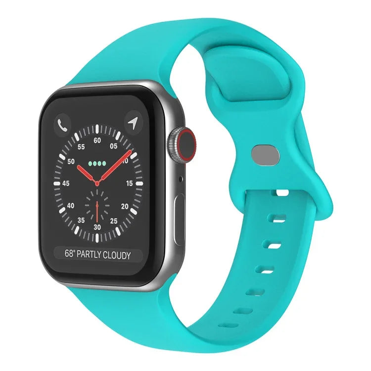 バタフライバックルシリコンウォッチバンド, サイズ: S Apple Watchシリーズ用, 7 45mm / 6&SE&5&4 44mm / 3&2&1 42mm