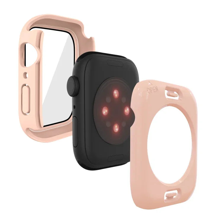 PC + 強化ガラスフィルム 防水ウォッチケース 下部カバー付き Apple Watch シリーズ 9 / 8 / 7 45mm, 9 / 8 / 7 41mm, 9 / 8 / 7 45mm用