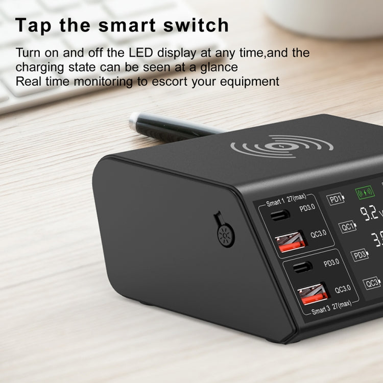 838w 9-in-1 100W 4 PD 3.0 USB-C / Type-C + 4 QC 3.0 USBポート スマートデジタルディスプレイ ワイヤレス充電器、EUプラグ、USプラグ、UKプラグ、AUプラグ