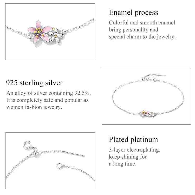 S925スターリングシルバー 桜ブレスレット レディースジュエリー、桜