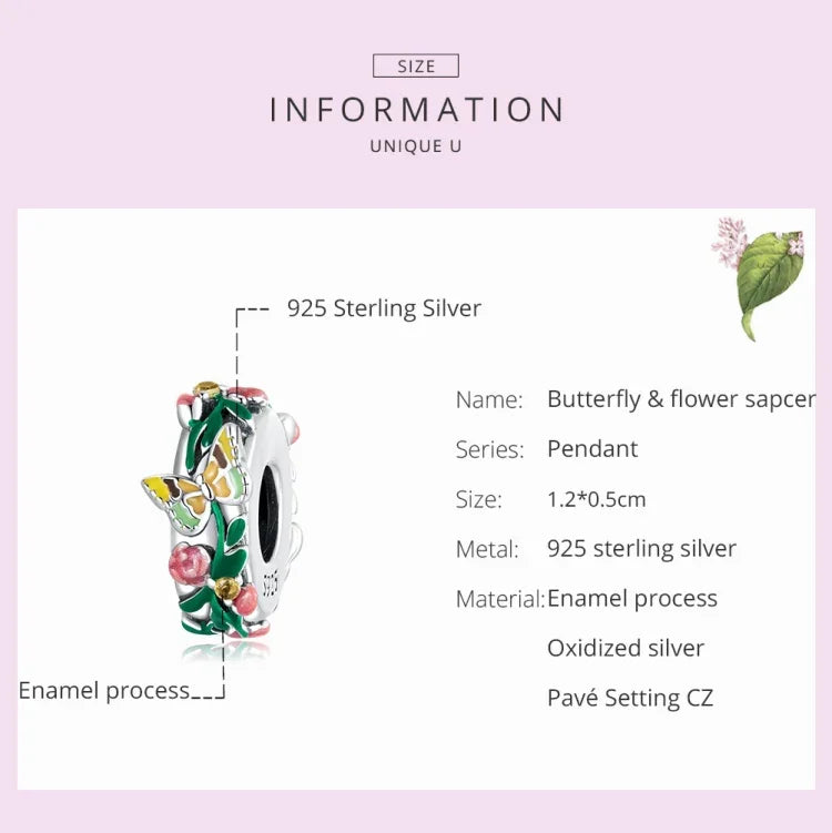 S925スターリングシルバー 蝶と花のビーズ DIYブレスレット ネックレスアクセサリー、蝶と花