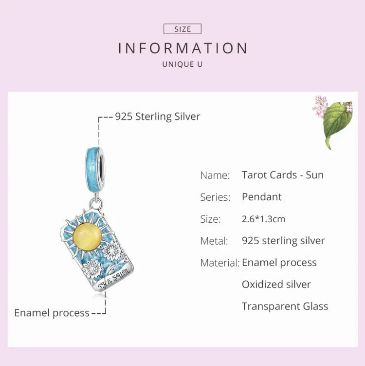 S925スターリングシルバー タロット太陽ペンダント DIYブレスレット ネックレスアクセサリー、タロット太陽