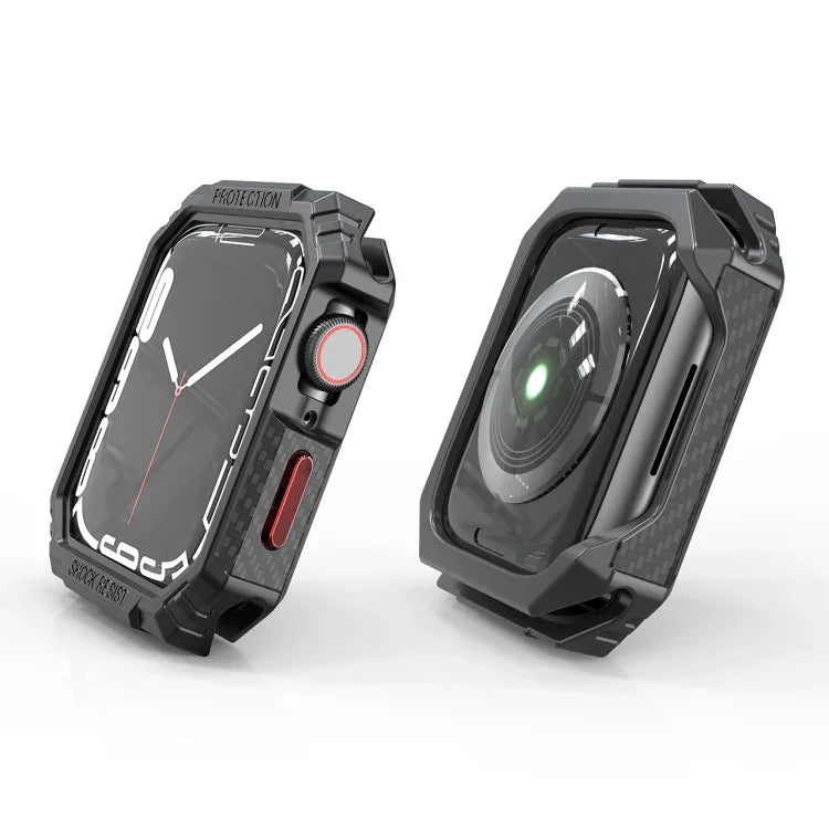 カーボンファイバーコントラストカラープロテクティブケース、Apple Watch Series 9 / 8 / 7 41mm 用、Apple Watch Series 9 / 8 / 7 45mm 用、Apple Watch Series 6 & SE & 5 & 4 44mm 用、Apple Watch Series 6 & SE & 5 & 4 40mm 用