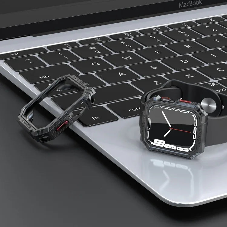 カーボンファイバーコントラストカラープロテクティブケース、Apple Watch Series 9 / 8 / 7 41mm 用、Apple Watch Series 9 / 8 / 7 45mm 用、Apple Watch Series 6 & SE & 5 & 4 44mm 用、Apple Watch Series 6 & SE & 5 & 4 40mm 用
