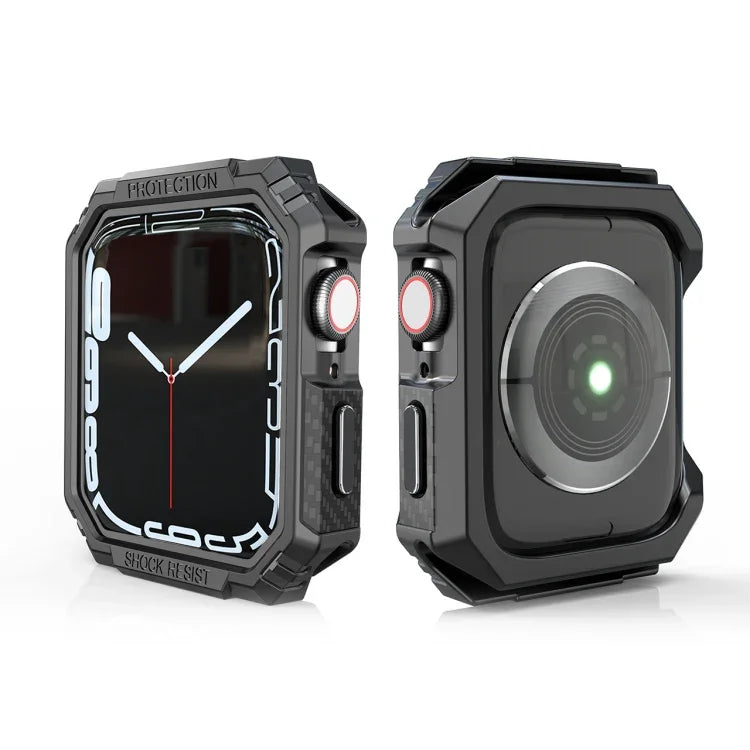 カーボンファイバーコントラストカラープロテクティブケース、Apple Watch Series 9 / 8 / 7 41mm 用、Apple Watch Series 9 / 8 / 7 45mm 用、Apple Watch Series 6 & SE & 5 & 4 44mm 用、Apple Watch Series 6 & SE & 5 & 4 40mm 用