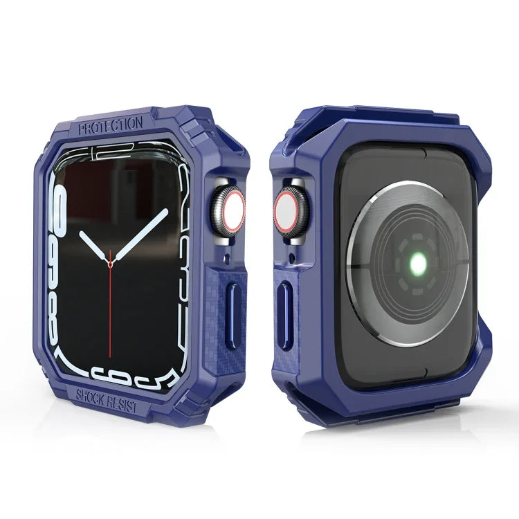 カーボンファイバーコントラストカラープロテクティブケース、Apple Watch Series 9 / 8 / 7 41mm 用、Apple Watch Series 9 / 8 / 7 45mm 用、Apple Watch Series 6 & SE & 5 & 4 44mm 用、Apple Watch Series 6 & SE & 5 & 4 40mm 用
