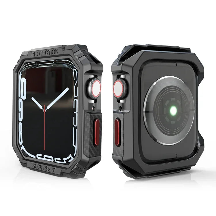 カーボンファイバーコントラストカラープロテクティブケース、Apple Watch Series 9 / 8 / 7 41mm 用、Apple Watch Series 9 / 8 / 7 45mm 用、Apple Watch Series 6 & SE & 5 & 4 44mm 用、Apple Watch Series 6 & SE & 5 & 4 40mm 用