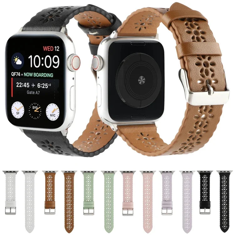 Apple Watch Series 用 ホロー本革ウォッチバンド、7 41mm / 6&SE&5&4 40mm / 3&2&1 38mm、7 45mm / 6&SE&5&4 44mm / 3&2&1 42mm