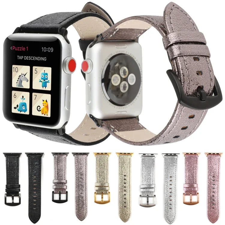 グリッター本革ウォッチバンド Apple Watchシリーズ用、7 41mm / 6&SE&5&4 40mm / 3&2&1 38mm、7 45mm / 6&SE&5&4 44mm / 3&2&1 42mm