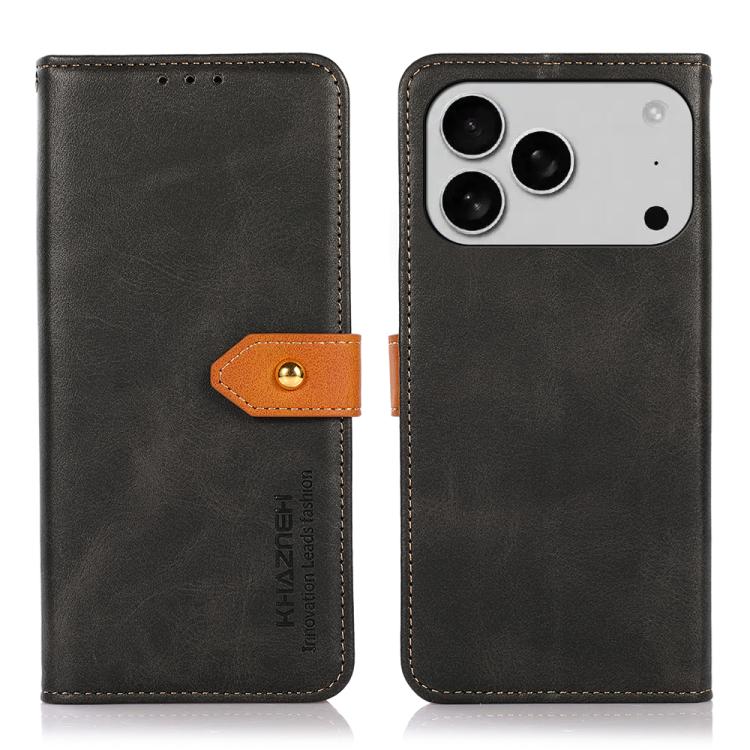 KHAZNEH二色牛革テクスチャーフリップレザー電話ケース、iPhone 17e / 16e用、iPhone 17 Pro Max用、iPhone 17 Pro用、iPhone 17用、iPhone Air用、iPhone 16 Pro Max用、iPhone 16 Pro用、iPhone 16 Plus用、iPhone 16用、iPhone 15 Pro Max用