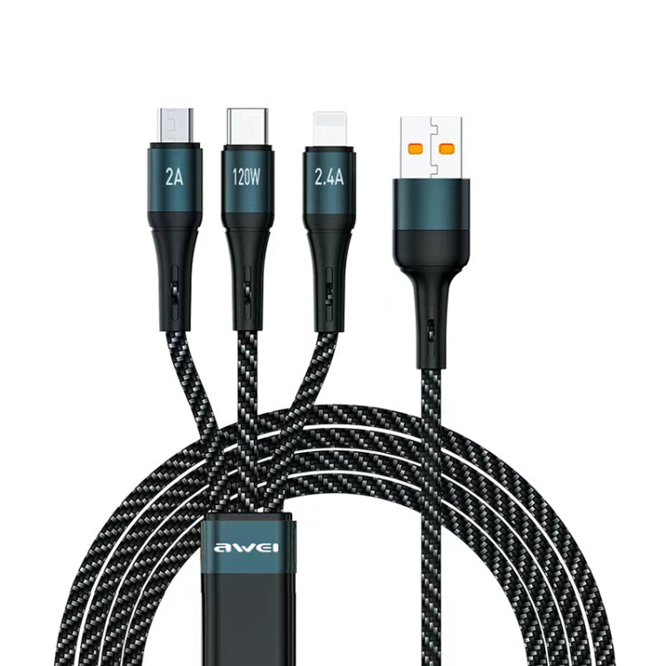 awei CL-972 Type-C / USB-C + 8ピン + マイクロUSB 3イン1 急速充電データケーブル、長さ：1.2m