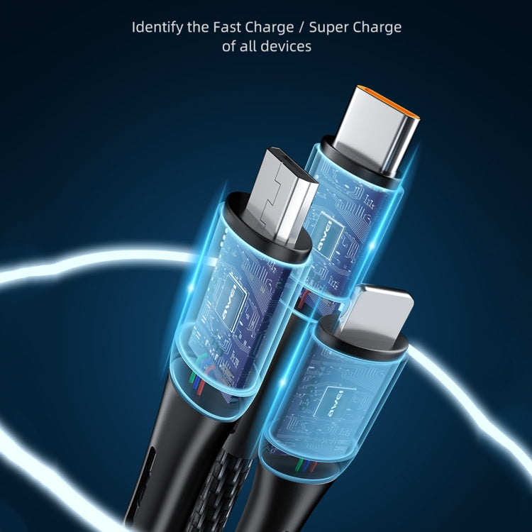 awei CL-972 Type-C / USB-C + 8ピン + マイクロUSB 3イン1 急速充電データケーブル、長さ：1.2m