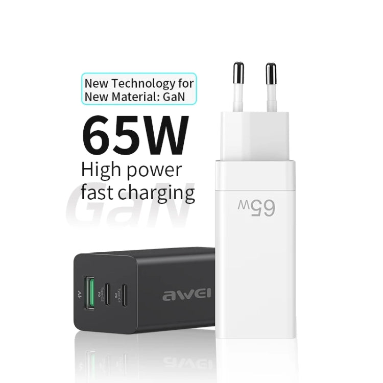 awei PD9 65W GaN 急速充電トラベルチャージャー、EUプラグ