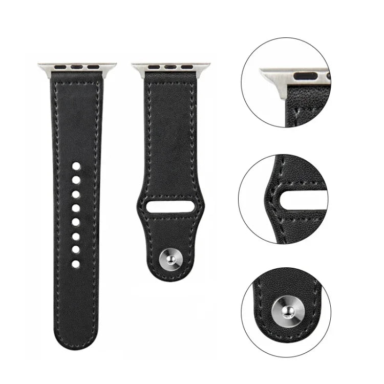 ネイルシルバーバックルレザーウォッチバンド Apple Watchシリーズ用、7 41mm / 6&SE&5&4 40mm / 3&2&1 38mm、7 45mm / 6&SE&5&4 44mm / 3&2&1 42mm