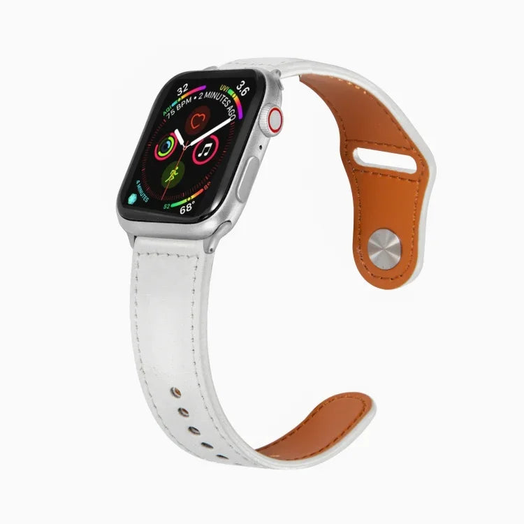 ネイルシルバーバックルレザーウォッチバンド Apple Watchシリーズ用、7 41mm / 6&SE&5&4 40mm / 3&2&1 38mm、7 45mm / 6&SE&5&4 44mm / 3&2&1 42mm
