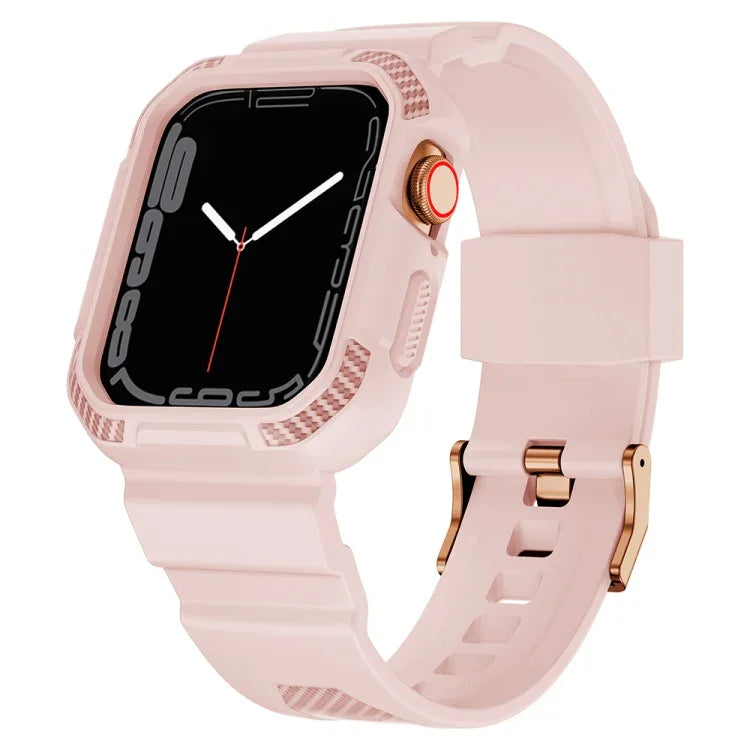 一体型カーボンファイバーパターンシリコンウォッチバンド Apple Watchシリーズ用、7 41mm / 6&SE&5&4 40mm / 3&2&1 38mm、7 45mm / 6&SE&5&4 44mm / 3&2&1 42mm