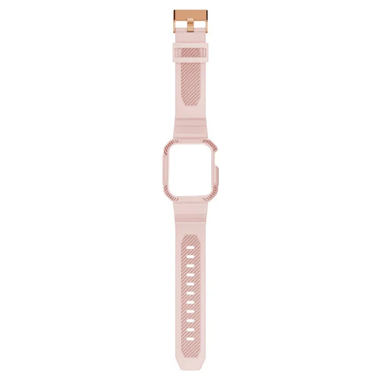 一体型カーボンファイバーパターンシリコンウォッチバンド Apple Watchシリーズ用、7 41mm / 6&SE&5&4 40mm / 3&2&1 38mm、7 45mm / 6&SE&5&4 44mm / 3&2&1 42mm