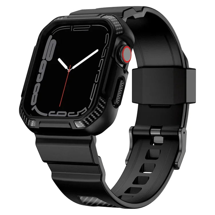 一体型カーボンファイバーパターンシリコンウォッチバンド Apple Watchシリーズ用、7 41mm / 6&SE&5&4 40mm / 3&2&1 38mm、7 45mm / 6&SE&5&4 44mm / 3&2&1 42mm