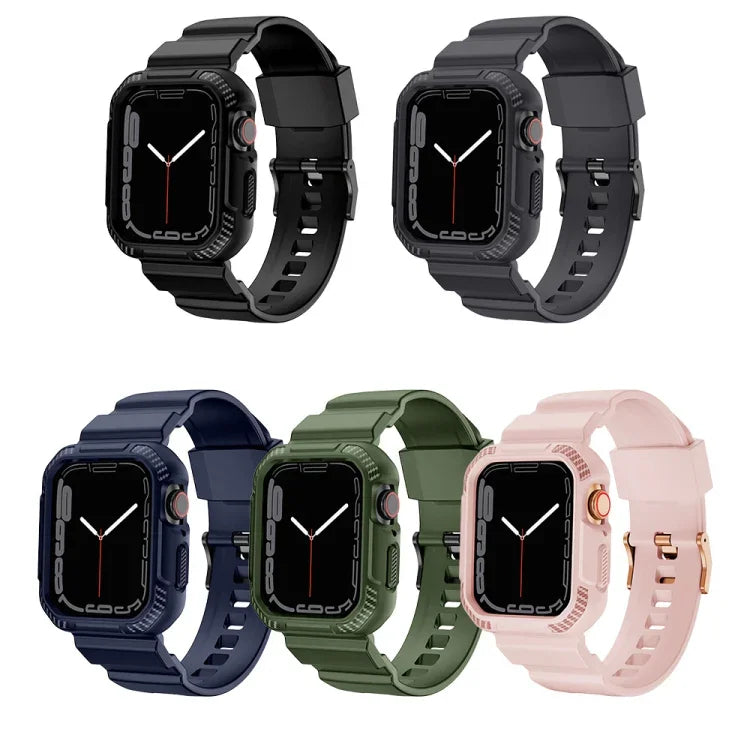一体型カーボンファイバーパターンシリコンウォッチバンド Apple Watchシリーズ用、7 41mm / 6&SE&5&4 40mm / 3&2&1 38mm、7 45mm / 6&SE&5&4 44mm / 3&2&1 42mm
