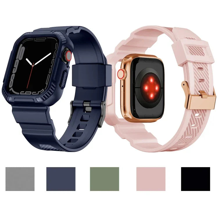 一体型カーボンファイバーパターンシリコンウォッチバンド Apple Watchシリーズ用、7 41mm / 6&SE&5&4 40mm / 3&2&1 38mm、7 45mm / 6&SE&5&4 44mm / 3&2&1 42mm