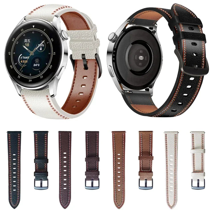 縫い糸本革ウォッチバンド Samsung Galaxy Watch 3 45mm用、Huawei Watch GT 3 46mm用