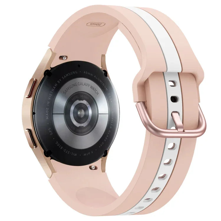 Samsung Galaxy Watch4 40/44mm / Watch4 Classic 42/46mm用 三本縦ストライプ 二色シリコンウォッチバンド