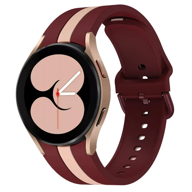 Samsung Galaxy Watch4 40/44mm / Watch4 Classic 42/46mm用 三本縦ストライプ 二色シリコンウォッチバンド