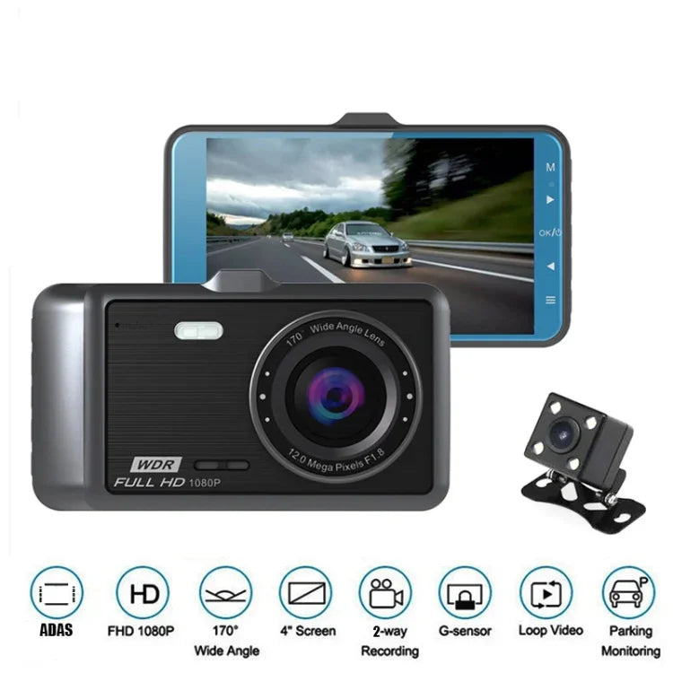 Anytek A60 車載 4インチ IPSスクリーン HD 1080P 170度広角 デュアルカメラ ADASドライビングレコーダー、A60