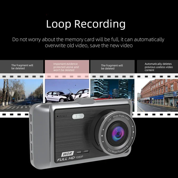Anytek A60 車載 4インチ IPSスクリーン HD 1080P 170度広角 デュアルカメラ ADASドライビングレコーダー、A60
