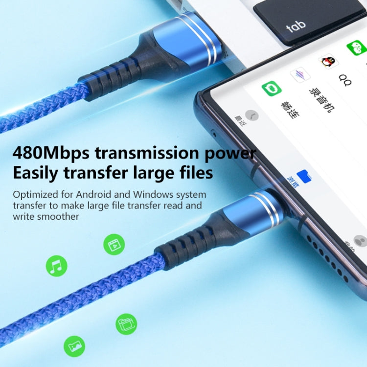 6A 編み込みスタイル USB充電ケーブル、ケーブル長：1m、USB-C / Type-C、マイクロUSB、8ピン