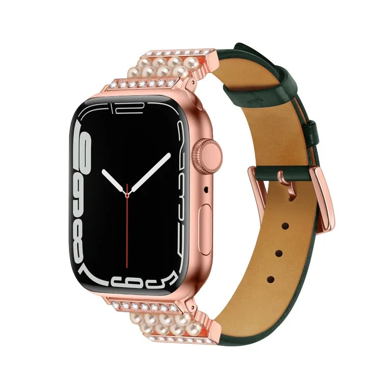 パールダイヤモンドレザーウォッチバンド Apple Watchシリーズ用、7 41mm / 6&SE&5&4 40mm / 3&2&1 38mm、7 45mm / 6&SE&5&4 44mm / 3&2&1 42mm