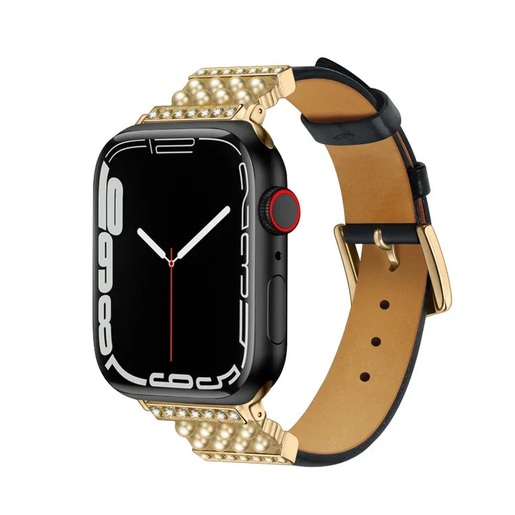 パールダイヤモンドレザーウォッチバンド Apple Watchシリーズ用、7 41mm / 6&SE&5&4 40mm / 3&2&1 38mm、7 45mm / 6&SE&5&4 44mm / 3&2&1 42mm