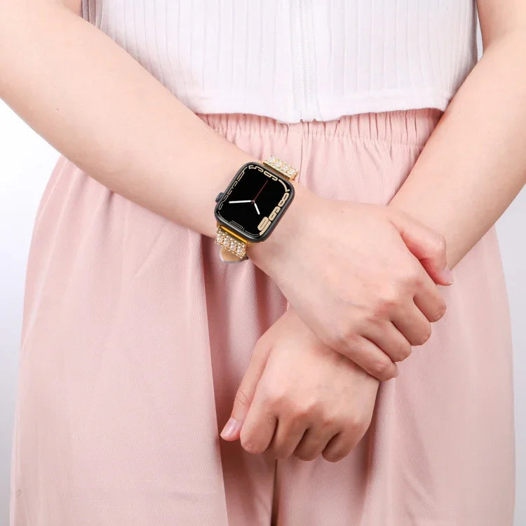パールダイヤモンドレザーウォッチバンド Apple Watchシリーズ用、7 41mm / 6&SE&5&4 40mm / 3&2&1 38mm、7 45mm / 6&SE&5&4 44mm / 3&2&1 42mm