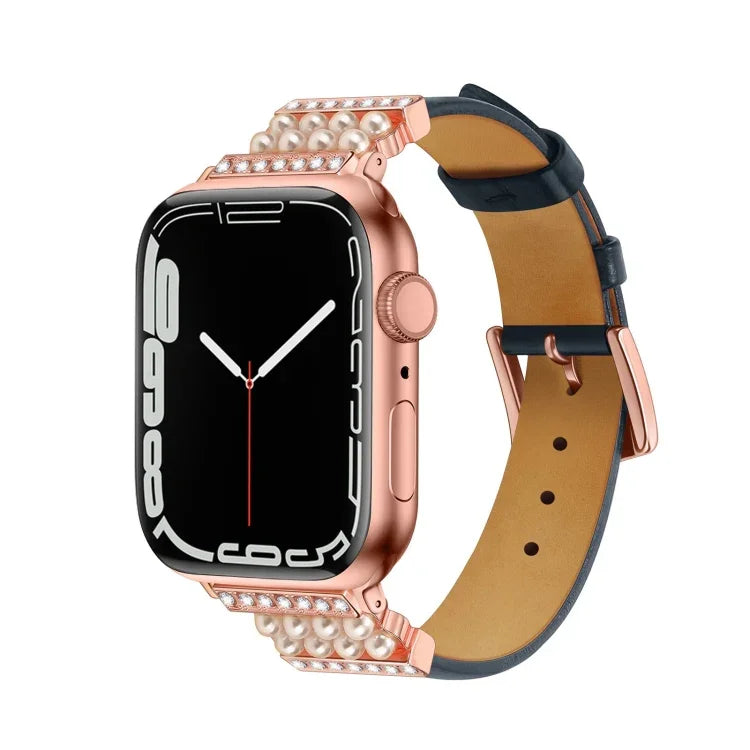 パールダイヤモンドレザーウォッチバンド Apple Watchシリーズ用、7 41mm / 6&SE&5&4 40mm / 3&2&1 38mm、7 45mm / 6&SE&5&4 44mm / 3&2&1 42mm