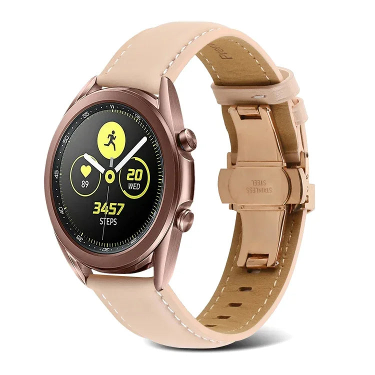 バタフライバックルステッチ 本革ウォッチバンド、Samsung Galaxy Watch4 20mm用、Huawei Watch GT 3 Pro 22mm用