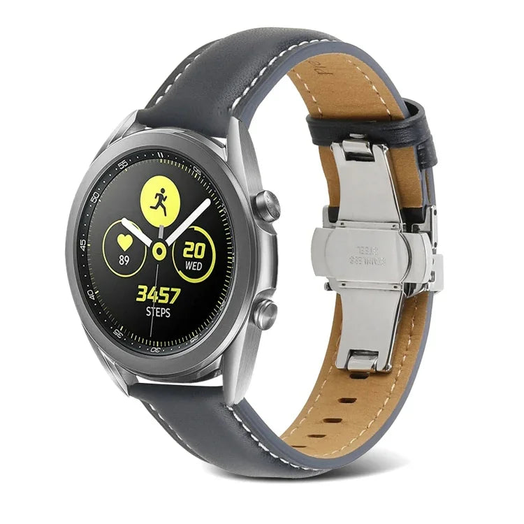 バタフライバックルステッチ 本革ウォッチバンド、Samsung Galaxy Watch4 20mm用、Huawei Watch GT 3 Pro 22mm用