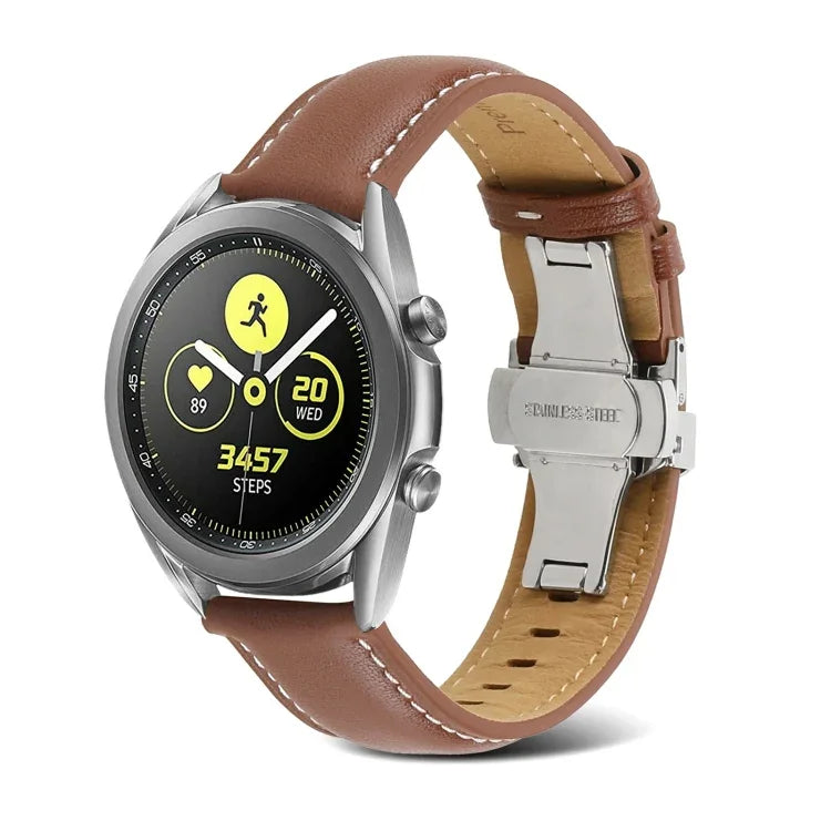 バタフライバックルステッチ 本革ウォッチバンド、Samsung Galaxy Watch4 20mm用、Huawei Watch GT 3 Pro 22mm用