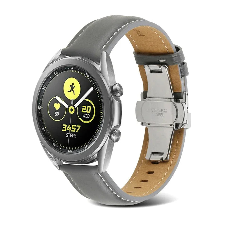 バタフライバックルステッチ 本革ウォッチバンド、Samsung Galaxy Watch4 20mm用、Huawei Watch GT 3 Pro 22mm用