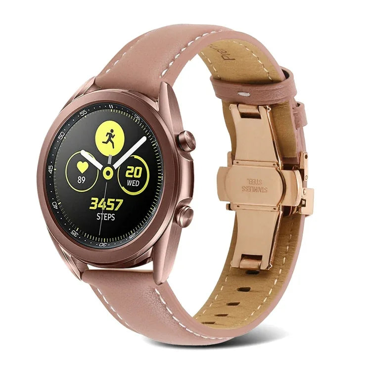 バタフライバックルステッチ 本革ウォッチバンド、Samsung Galaxy Watch4 20mm用、Huawei Watch GT 3 Pro 22mm用